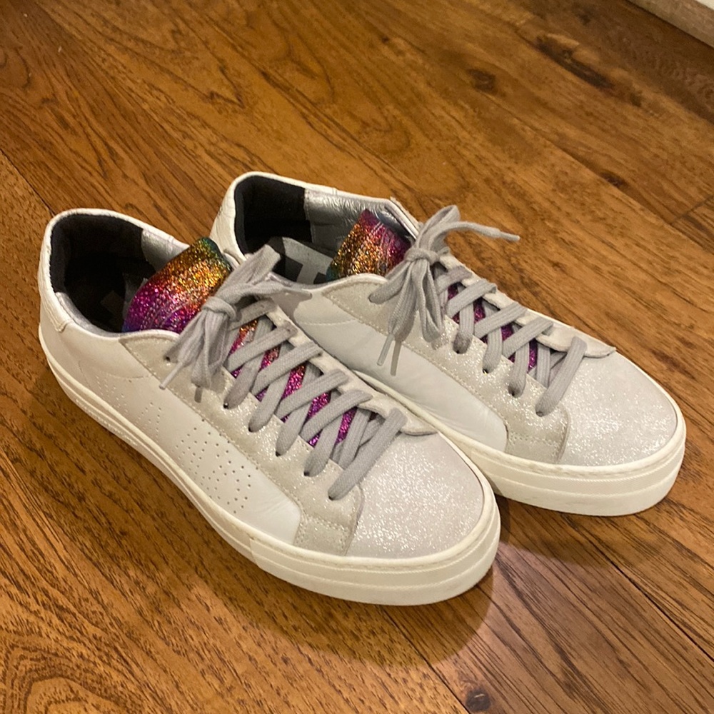 P448 Thea White Rainbow Leather Low-Top Sneakers Size EU 39, US 8.5-9